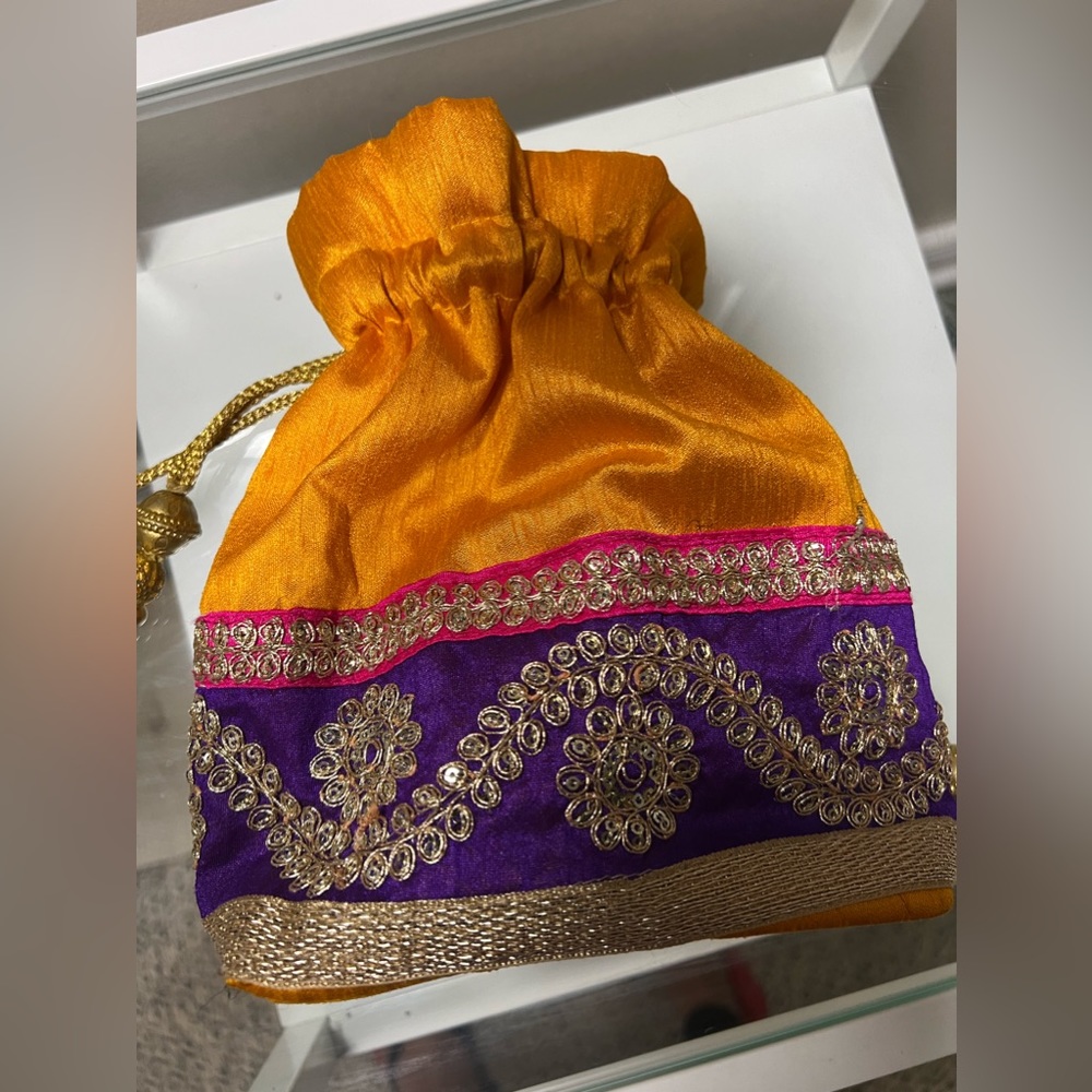 Indian Handmade Pouch Bag / Potli Purse Bag - Art Silk Drawstring